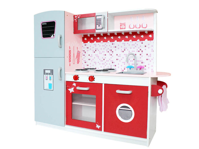 Keezi Kids Kitchen Play Set Wooden Pretend Toys Cooking Children Fridge Oven Red