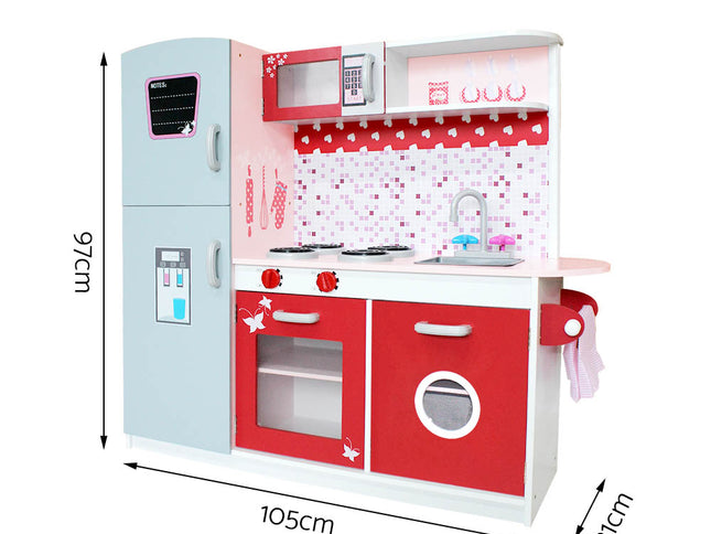 Keezi Kids Kitchen Play Set Wooden Pretend Toys Cooking Children Fridge Oven Red