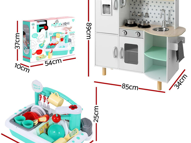 Keezi Kid Pretend Kitchen Wooden Play Sink Playset Dishwasher Toys Green