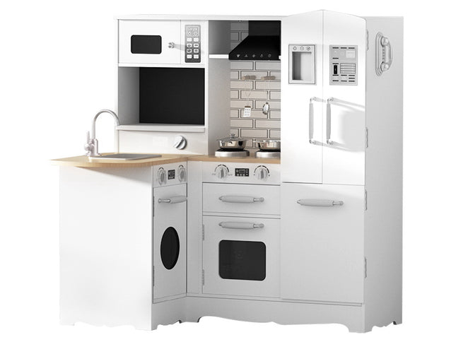 Keezi Kids Kitchen Play Set Wooden Pretend Toys Cooking Children Fridge White
