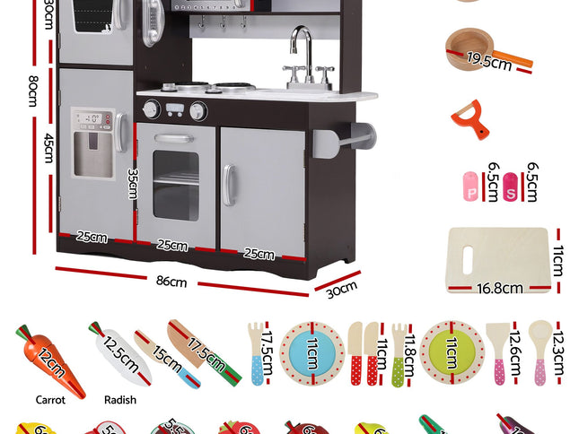 Keezi Kids Play Kitchen Pretend Toy Kitchen With Wooden Play Food Set