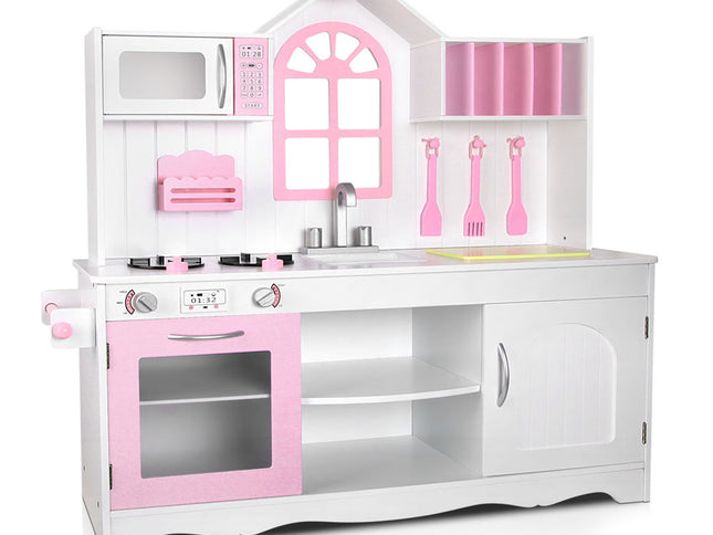 Keezi Kids Kitchen Play Set Wooden Pretend Toys Cooking Children Storage Cabinet