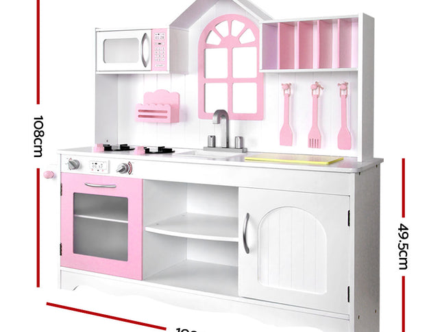 Keezi Kids Kitchen Play Set Wooden Pretend Toys Cooking Children Storage Cabinet