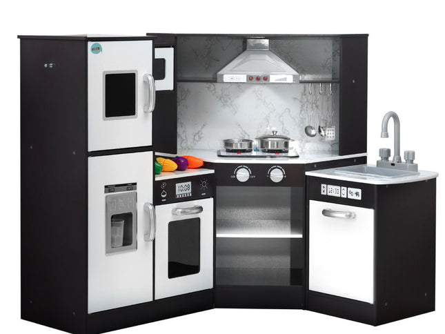 Keezi Kids Kitchen Play Set Wooden Pretend Cooking Playset w/Sounds Lights Black