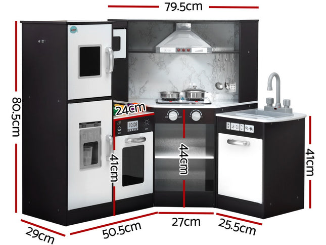 Keezi Kids Kitchen Play Set Wooden Pretend Cooking Playset w/Sounds Lights Black