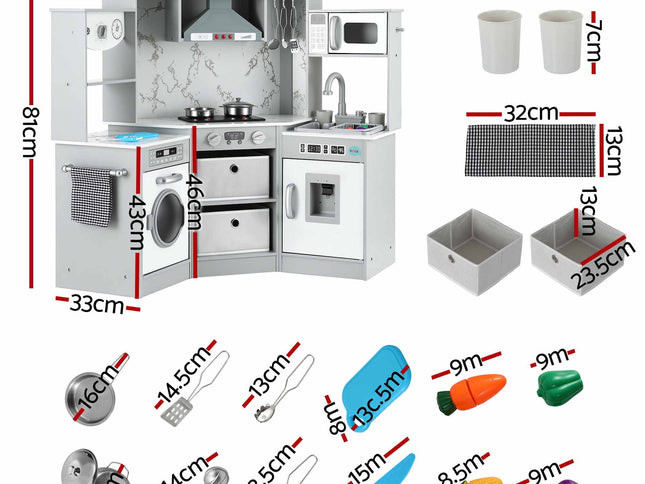 Keezi 112cm Wooden Pretend Kitchen Playset Kids Toy Sink Stove Grey