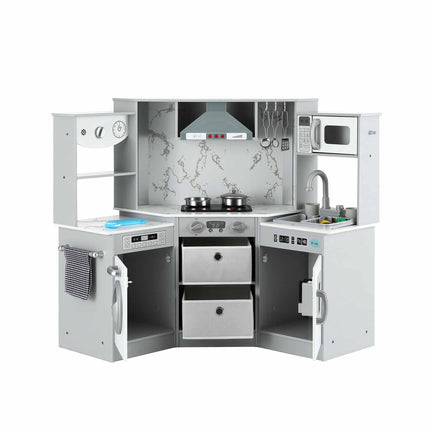 Keezi 112cm Wooden Pretend Kitchen Playset Kids Toy Sink Stove Grey