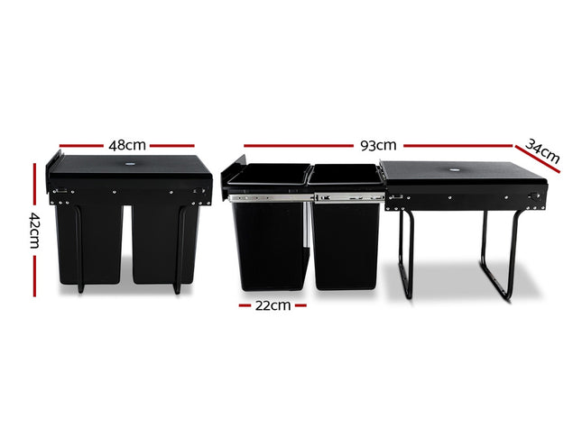 Cefito Pull Out Bin Kitchen Double Basket 2X20L Black