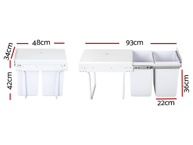 Cefito Pull Out Bin Kitchen Double Basket 2X20L White