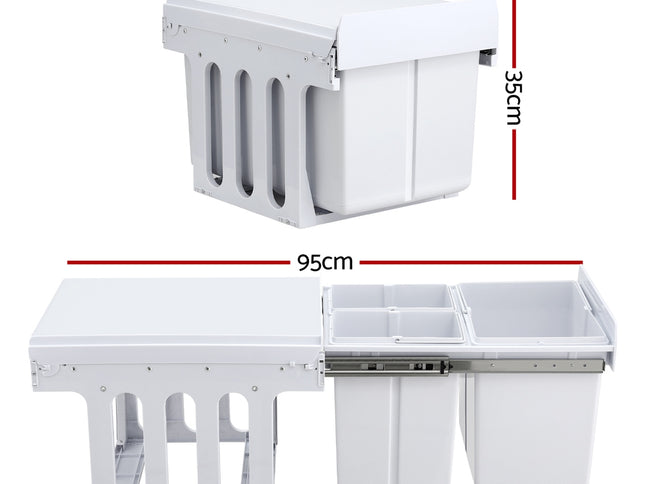 Cefito Pull Out Bin Kitchen Triple Slide Garbage Rubbish Bins Basket White 31L