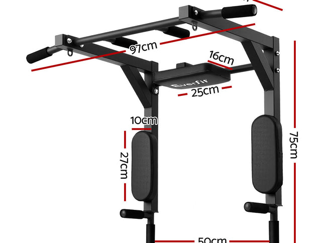 Everfit Pull Up Bar Dip Station Multi Gym 150kg Home Power Station Black Red