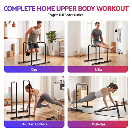 Everfit Dip Station Parallette Bars Home Gym Workout Stand Black
