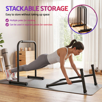 Everfit Dip Station Parallette Bars Home Gym Workout Stand Black