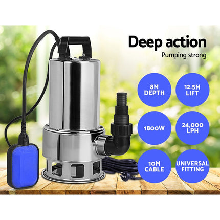 Giantz 1800W Max. Submersible Dirty Water Pump Bore Tank Well Steel Automatic Clean