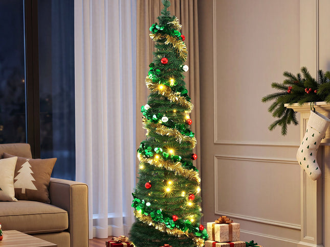 Jingle Jollys Pop Up Christmas Tree Pre Decorated Warm White LED 160cm