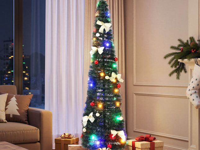 Jingle Jollys Pop Up Christmas Tree Pre Decorated Multicolour LED 155cm