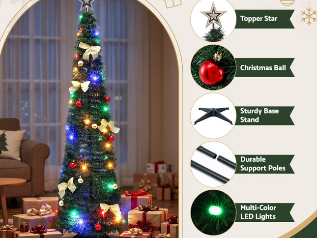 Jingle Jollys Pop Up Christmas Tree Pre Decorated Multicolour LED 155cm