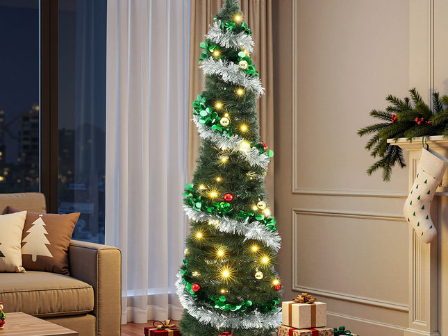 Jingle Jollys Pop Up Christmas Tree Pre Decorated Warm White LED 155cm
