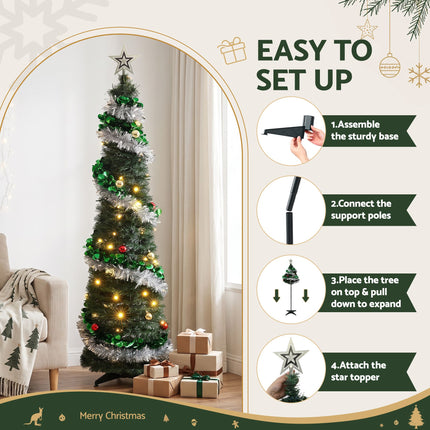 Jingle Jollys Pop Up Christmas Tree Pre Decorated Warm White LED 155cm