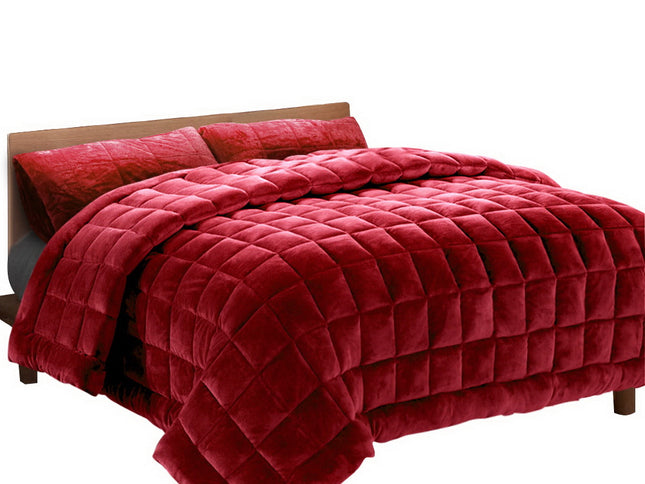 Giselle Bedding Faux Mink Quilt Burgundy Super King