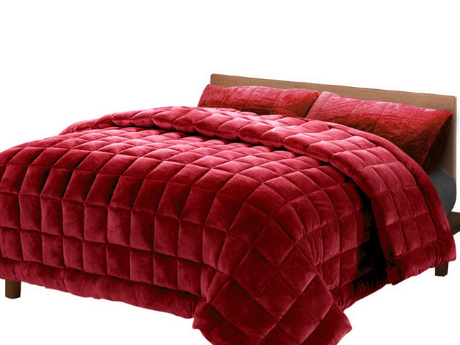 Giselle Bedding Faux Mink Quilt Burgundy Super King