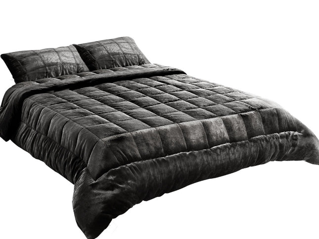 Giselle Bedding Faux Mink Quilt Charcoal King