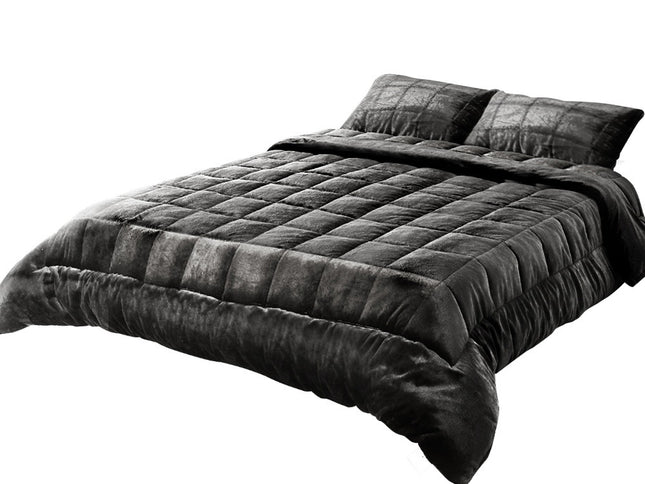 Giselle Bedding Faux Mink Quilt Charcoal King