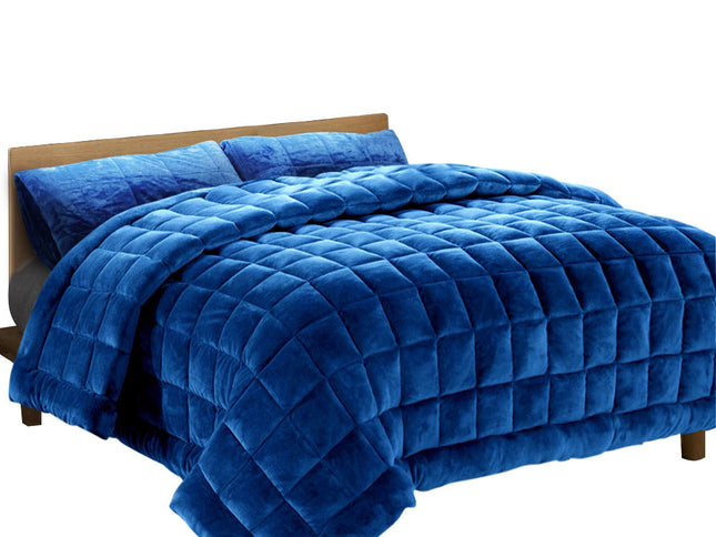 Giselle Bedding Faux Mink Quilt Blue Queen