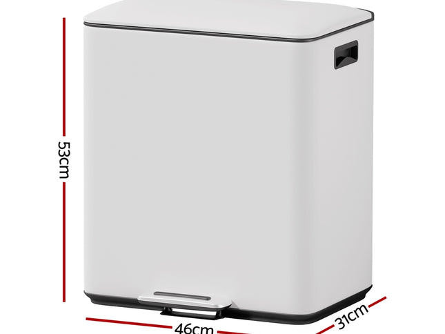Cefito Pedal Bins Rubbish Bin Dual Compartment Waste Recycle Dustbins 40L White