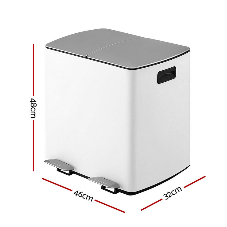 Cefito Pedal Bins Rubbish Bin Dual Compartment Waste Recycle Dustbins 40L White