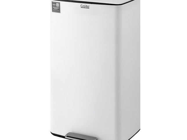 Cefito Pedal Bins Rubbish Bin Waste Recycle Dustbins Kitchen Trash Can 40L White