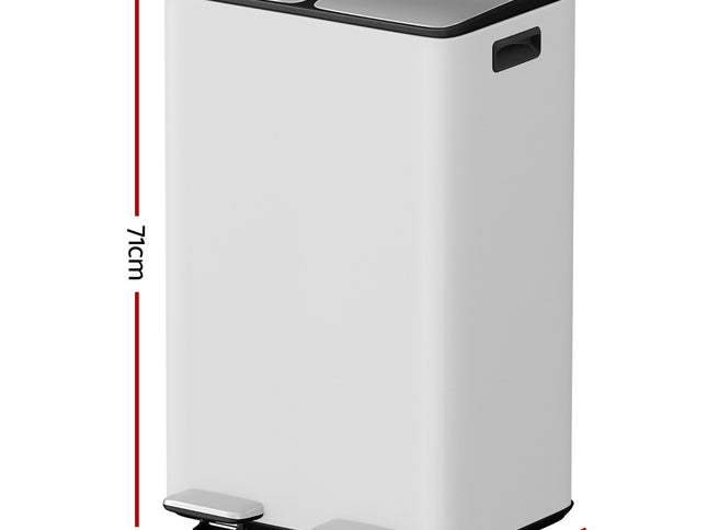 Cefito Pedal Bins Rubbish Bin Dual Compartment Waste Recycle Dustbins 60L White