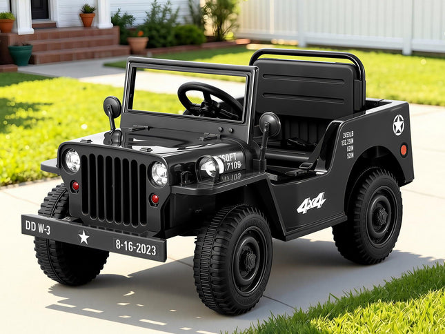Rigo Kids Electric Ride On Car Jeep Military Off Road Toy Cars Remote 12V Black