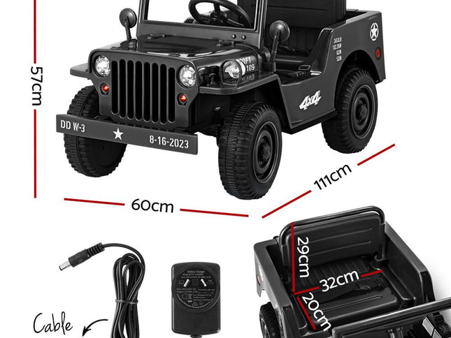 Rigo Kids Electric Ride On Car Jeep Military Off Road Toy Cars Remote 12V Black