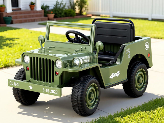 Rigo Kids Electric Ride On Car Jeep Military Off Road Toy Cars Remote 12V Olive