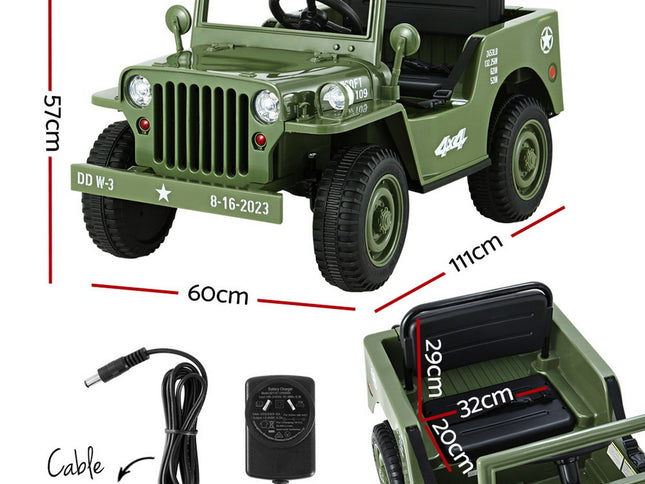 Rigo Kids Electric Ride On Car Jeep Military Off Road Toy Cars Remote 12V Olive