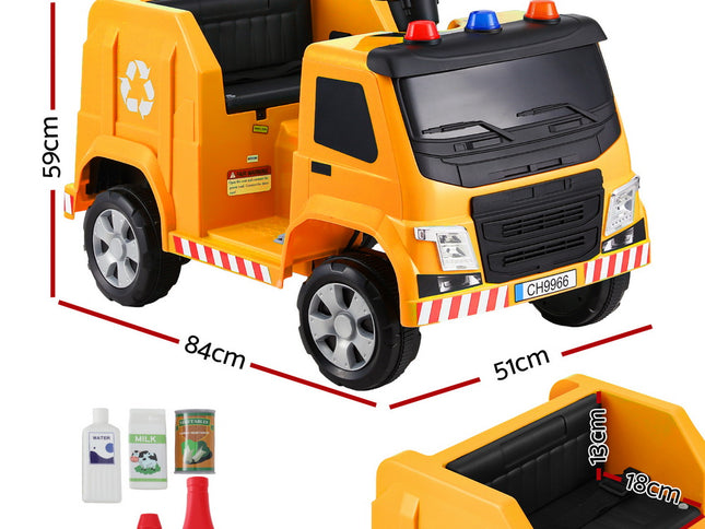 Rigo Kids Ride On Car Garbage Truck Police Light 12V Electric Toys Cars Yellow