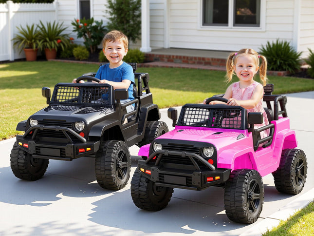 2x Rigo Electric Kids Ride On Car Black Pink Off-Road Ride-On Toy with Remote Control Horn Music