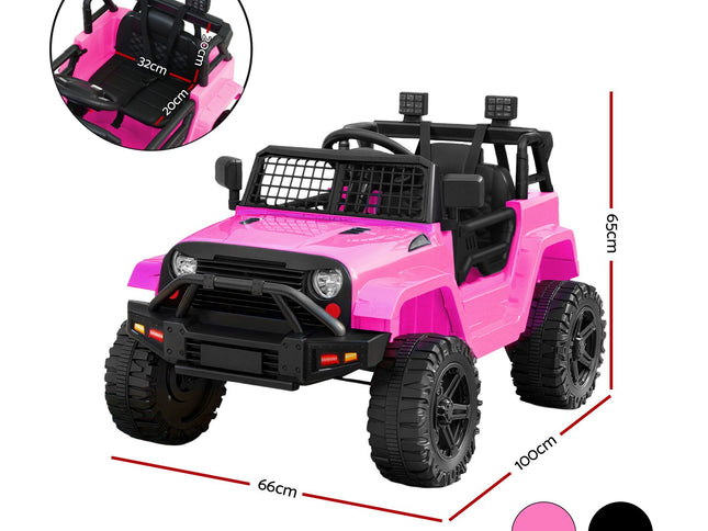 2x Rigo Electric Kids Ride On Car Black Pink Off-Road Ride-On Toy with Remote Control Horn Music