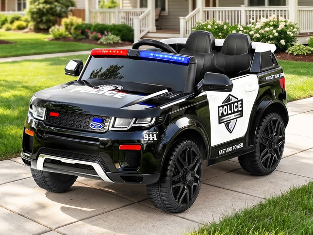 Rigo Kids Electric Ride On Patrol Police Car Horn Music Remote Black