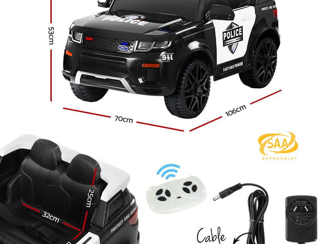 Rigo Kids Electric Ride On Patrol Police Car Horn Music Remote Black