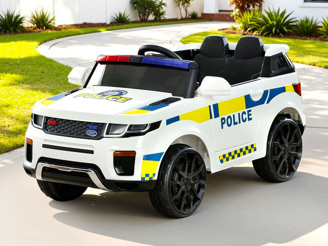 Rigo Kids Electric Ride On Patrol Police Car Horn Music Remote White