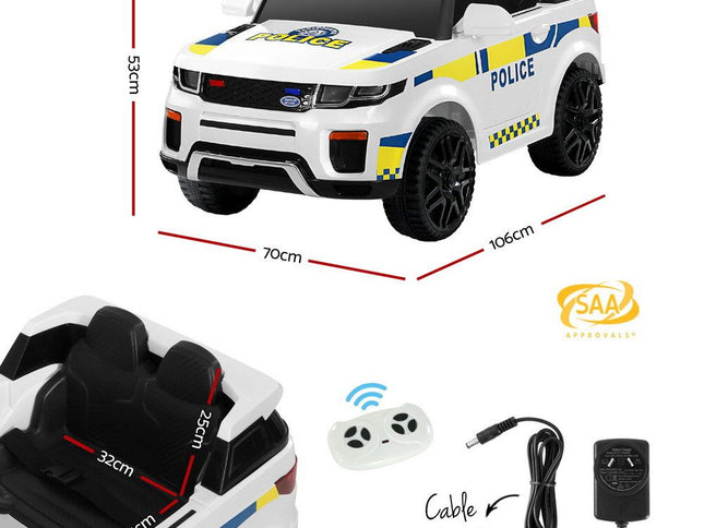 Rigo Kids Electric Ride On Patrol Police Car Horn Music Remote White