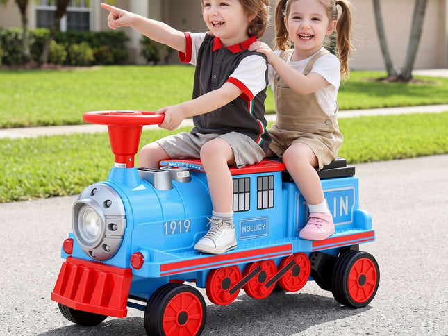 Rigo Kids Ride on Car Train 12V Electric Toy 2 Seaters Storage 87cm Blue