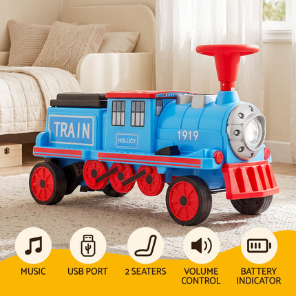Rigo Kids Ride on Car Train 12V Electric Toy 2 Seaters Storage 87cm Blue