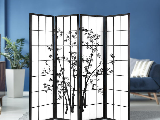 Artiss 4 Panel Room Divider Screen 174x179cm Bamboo Black White