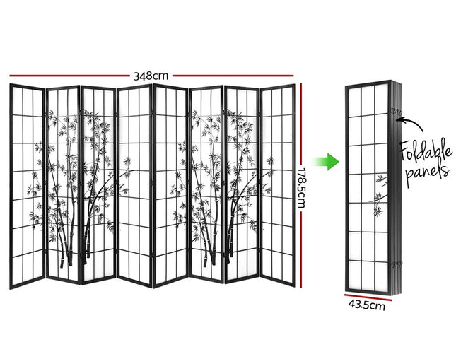 Artiss 8 Panel Room Divider Screen 348x179cm Bamboo Black White