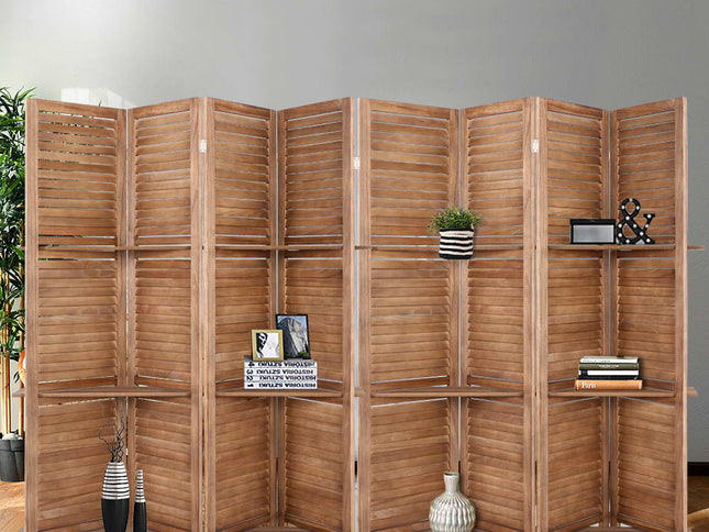 Artiss 8 Panel Room Divider Screen 326x170cm Shelf Oak