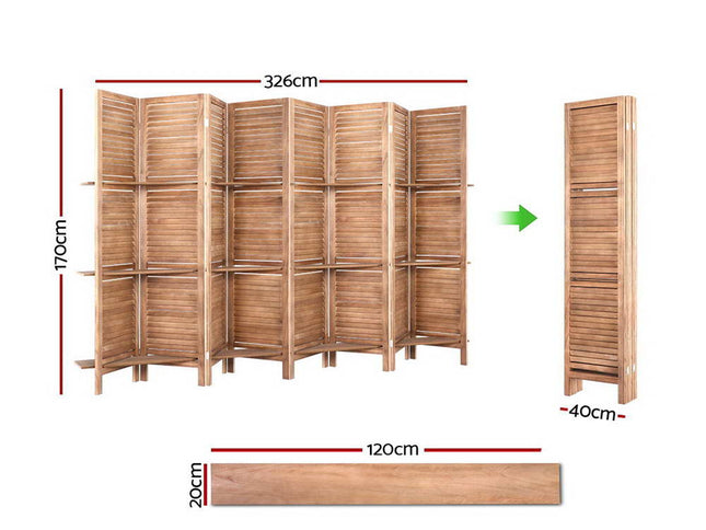 Artiss 8 Panel Room Divider Screen 326x170cm Shelf Oak
