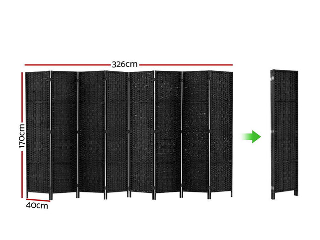 Artiss 8 Panel Room Divider Screen 326x170cm Woven Black